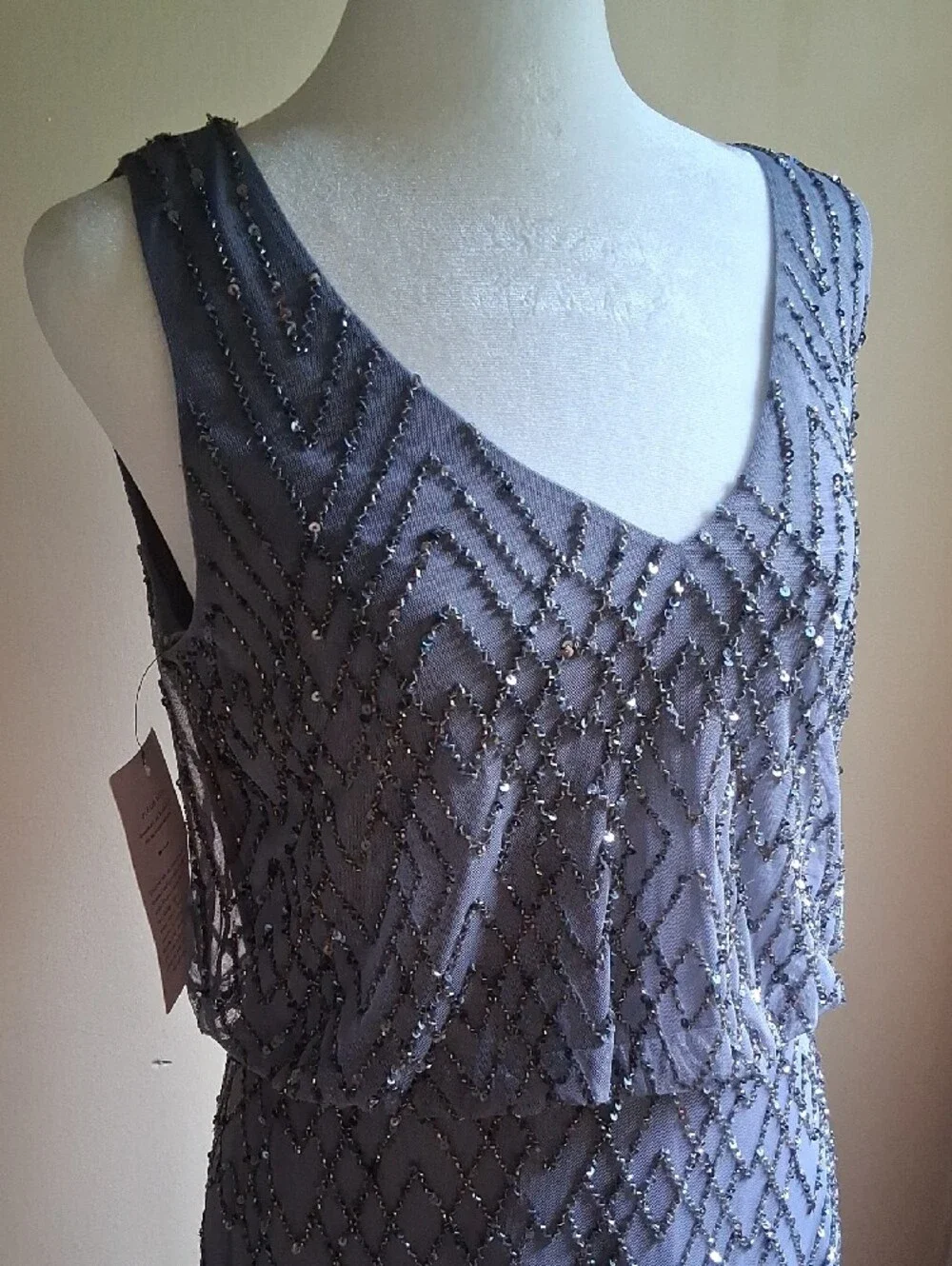 Elegant, Beaded V- shaped Neck Line